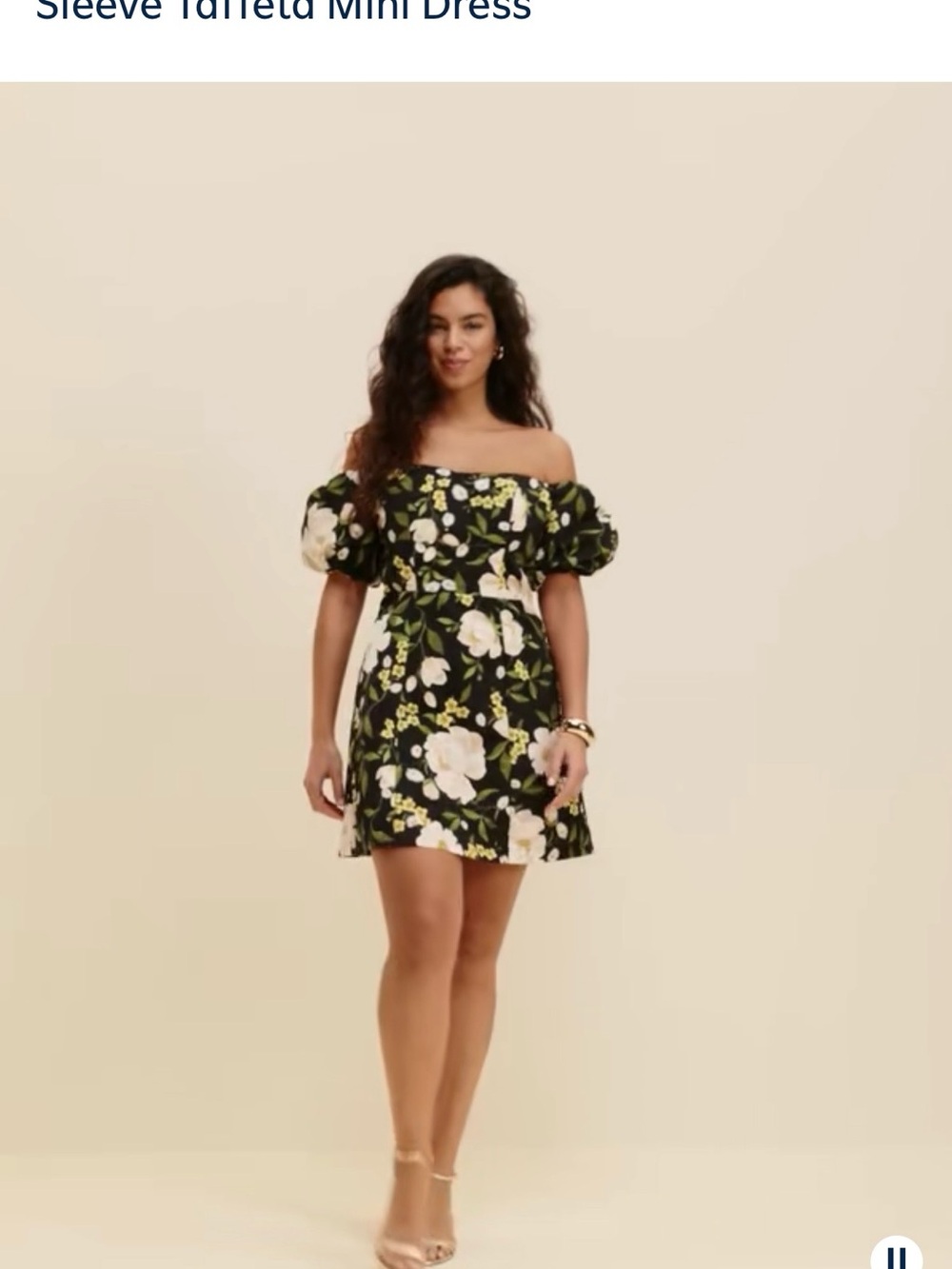 Old Navy Black Floral Mini Dress with Puff Sleeves